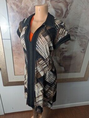 Connected ApparelGeometric Brushstroke Sheath Dress Black Contrast Collar Sz 10p
